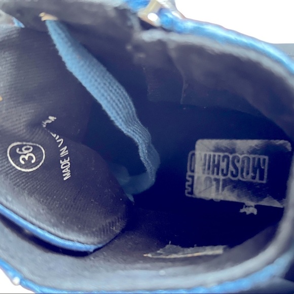 Love Moschino Blue Quilted Hearts Peace Sign High Top Sneakers - Picture 6 of 6